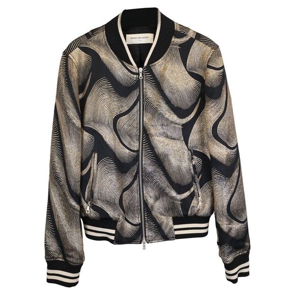 Dries Van Noten Other - Dries Van Noten Metallic Detail Jacquard Bomber Jacket in Black and Gold Viscose